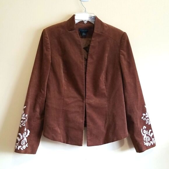 MADISON STUDIO CORDUROY BROWN JACKET W/EMBROIDERED SLEEVES Sz8 - Picture 2 of 8